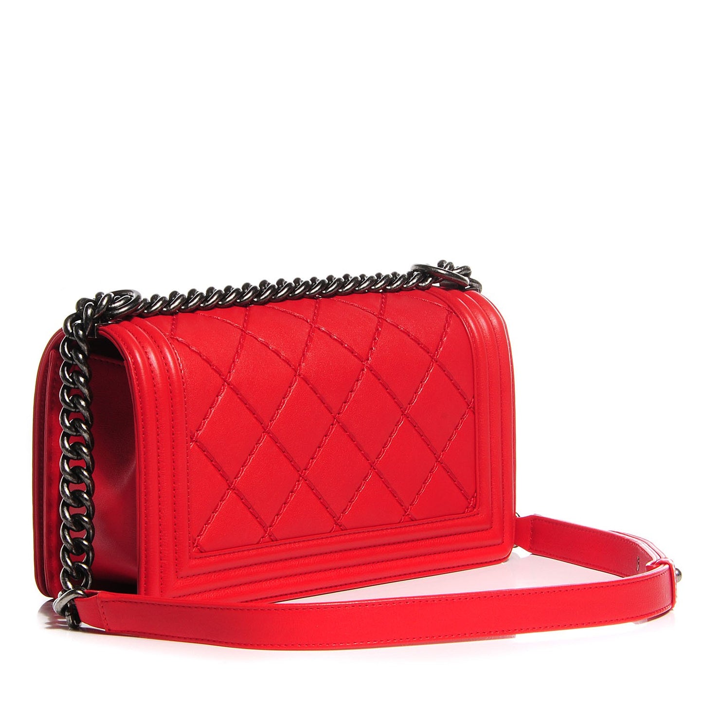 Calfskin Quilted Double Stitch Medium Boy Flap Red