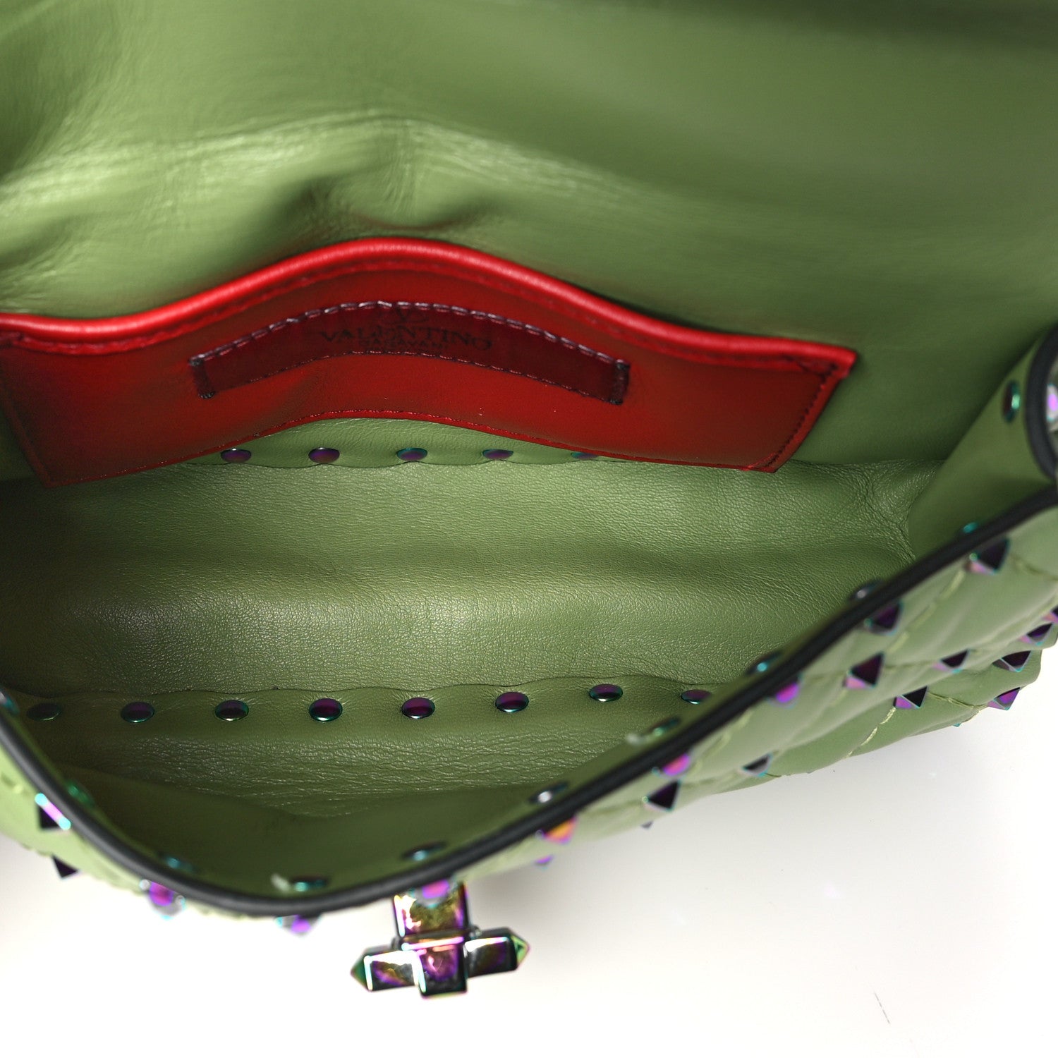 Valentino Garavani Lambskin Oil Slick Rockstud Spike Shoulder Bag Green 5 of 9