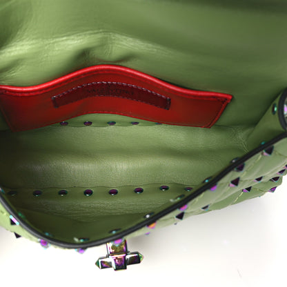 Valentino Garavani Lambskin Oil Slick Rockstud Spike Shoulder Bag Green 5 of 9