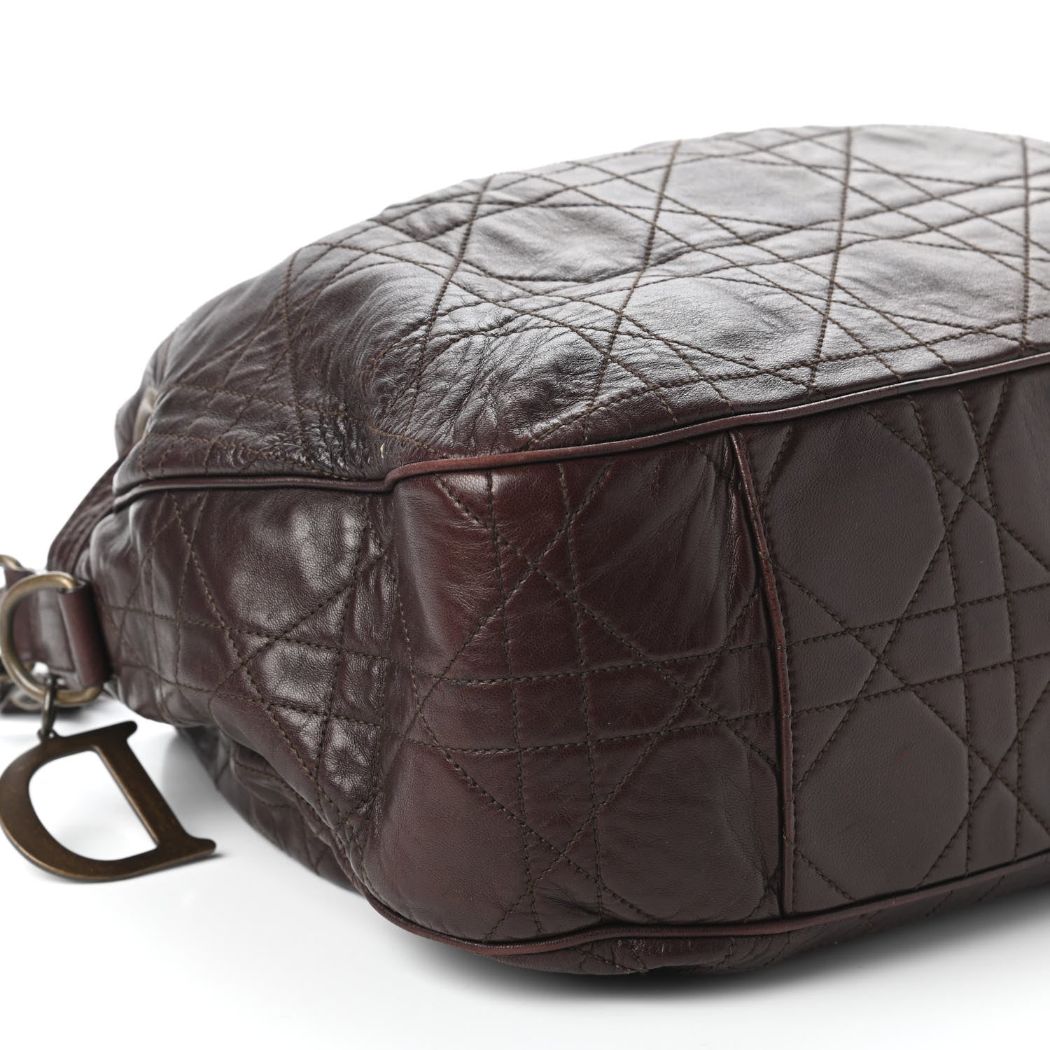 Christian Dior Lambskin Cannage Drawstring Bag Dark Brown 6 of 14