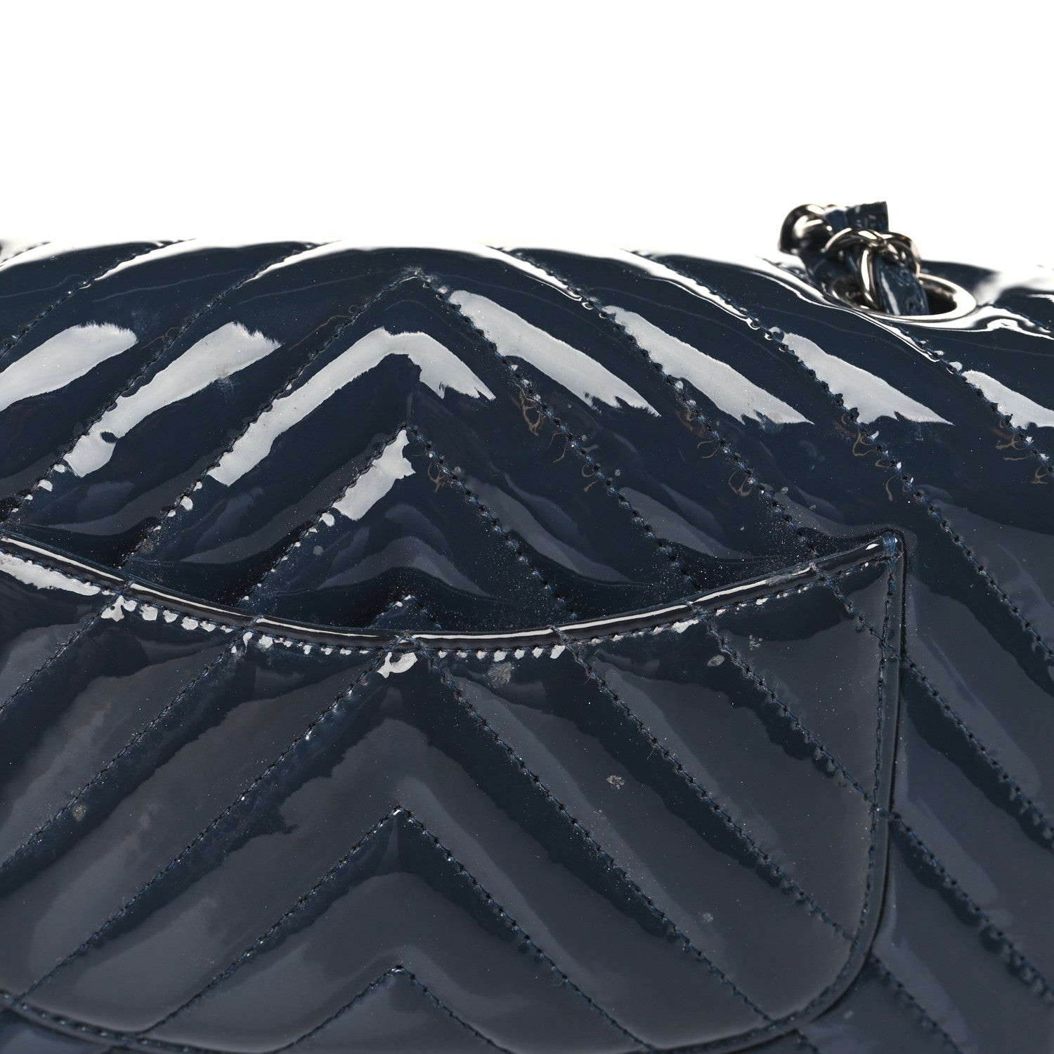 Chanel Patent Calfskin Chevron Quilted Mini Rectangular Flap Navy Blue 14 of 14