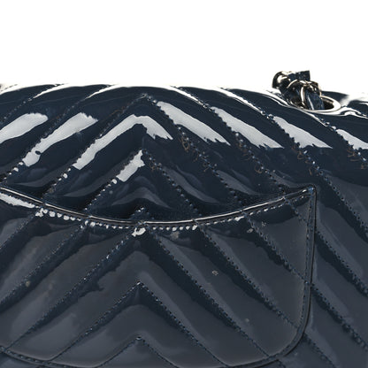 Chanel Patent Calfskin Chevron Quilted Mini Rectangular Flap Navy Blue 14 of 14