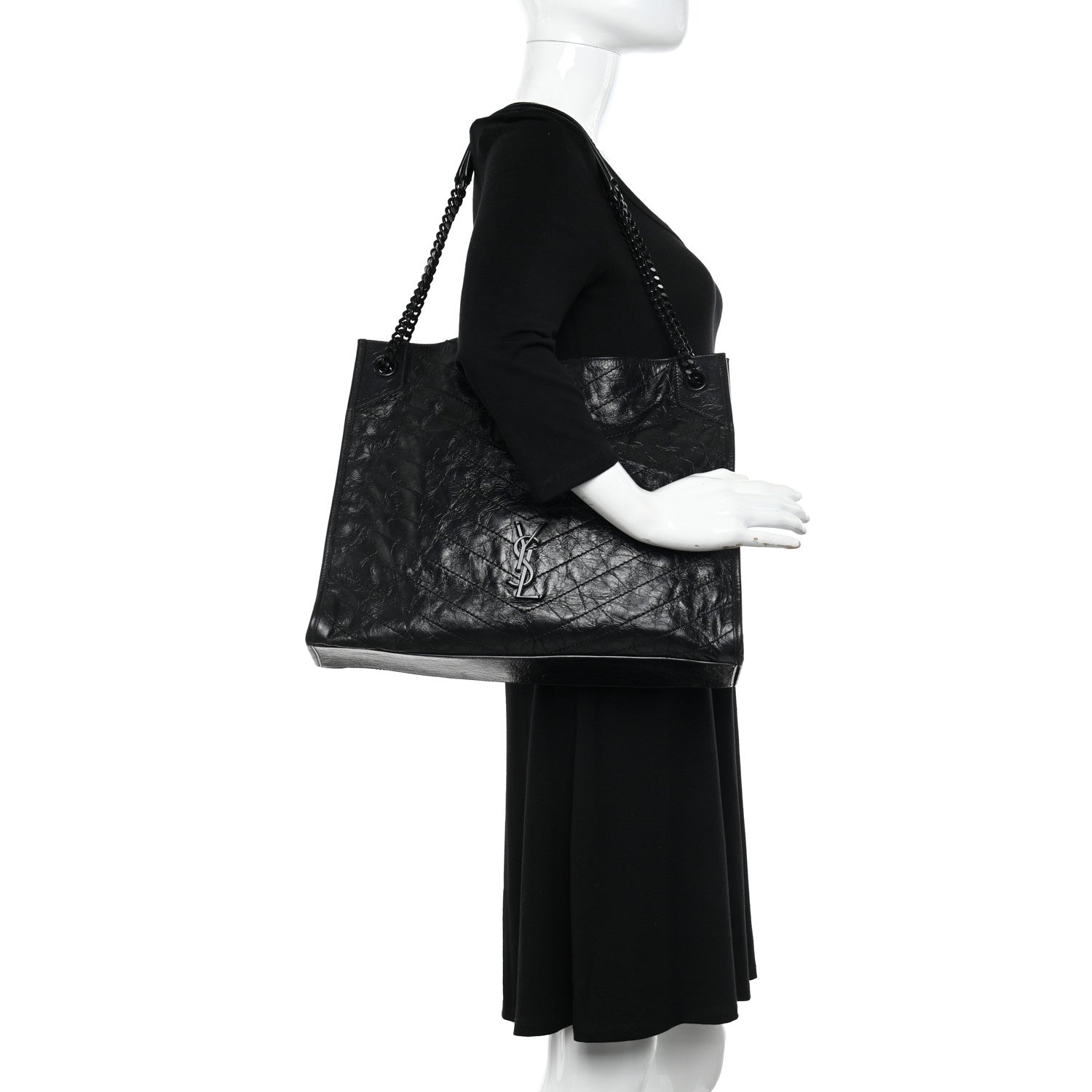 Saint Laurent Crinkled Calfskin Matelasse Monogram Large Niki Shopper Tote Black 2 of 17