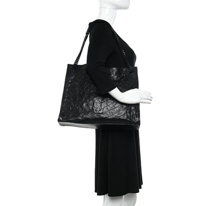 Saint Laurent Crinkled Calfskin Matelasse Monogram Large Niki Shopper Tote Black 2 of 17