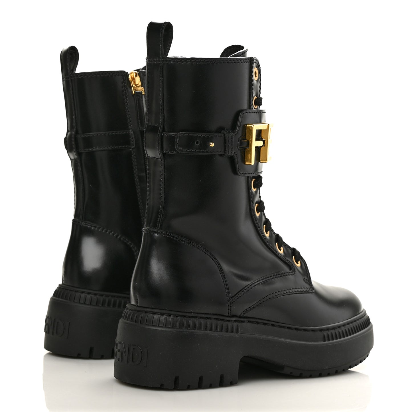 Vitello Abrasivato Fendigraphy 50mm Biker Boots 36 Black