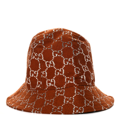 Gucci Canvas Lame GG Monogram Bucket Hat XS Burnt Orange Silver 3 of 8
