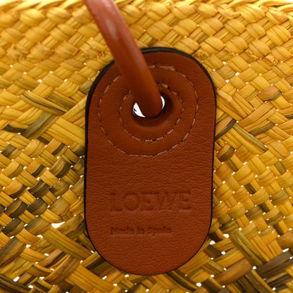 Loewe Calfskin Raffia Paulas Ibiza Small Anagram Basket Tote Bag Yellow Green 6 of 10