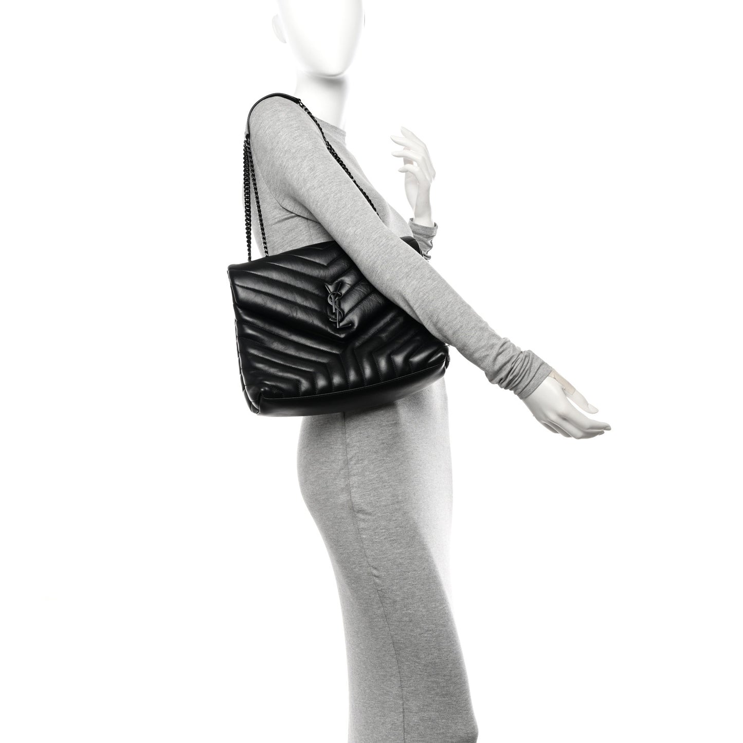 Calfskin Y Quilted Monogram Monochrome Medium Loulou Chain Satchel Black