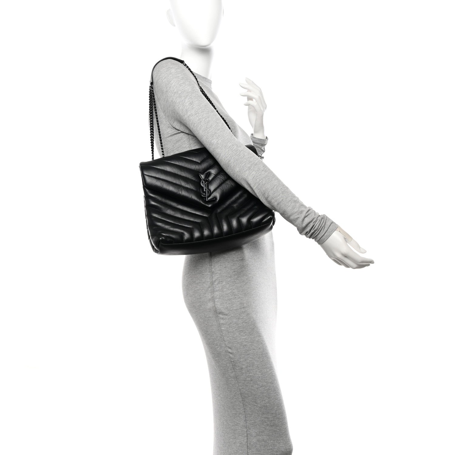 Saint Laurent Calfskin Y Quilted Monogram Monochrome Medium Loulou Chain Satchel Black 2 of 13