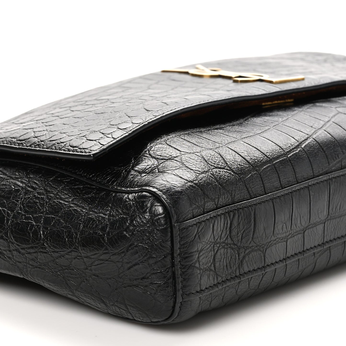 Calfskin Crocodile Embossed Suede Medium Reversible Monogram Kate Satchel Military Taupe