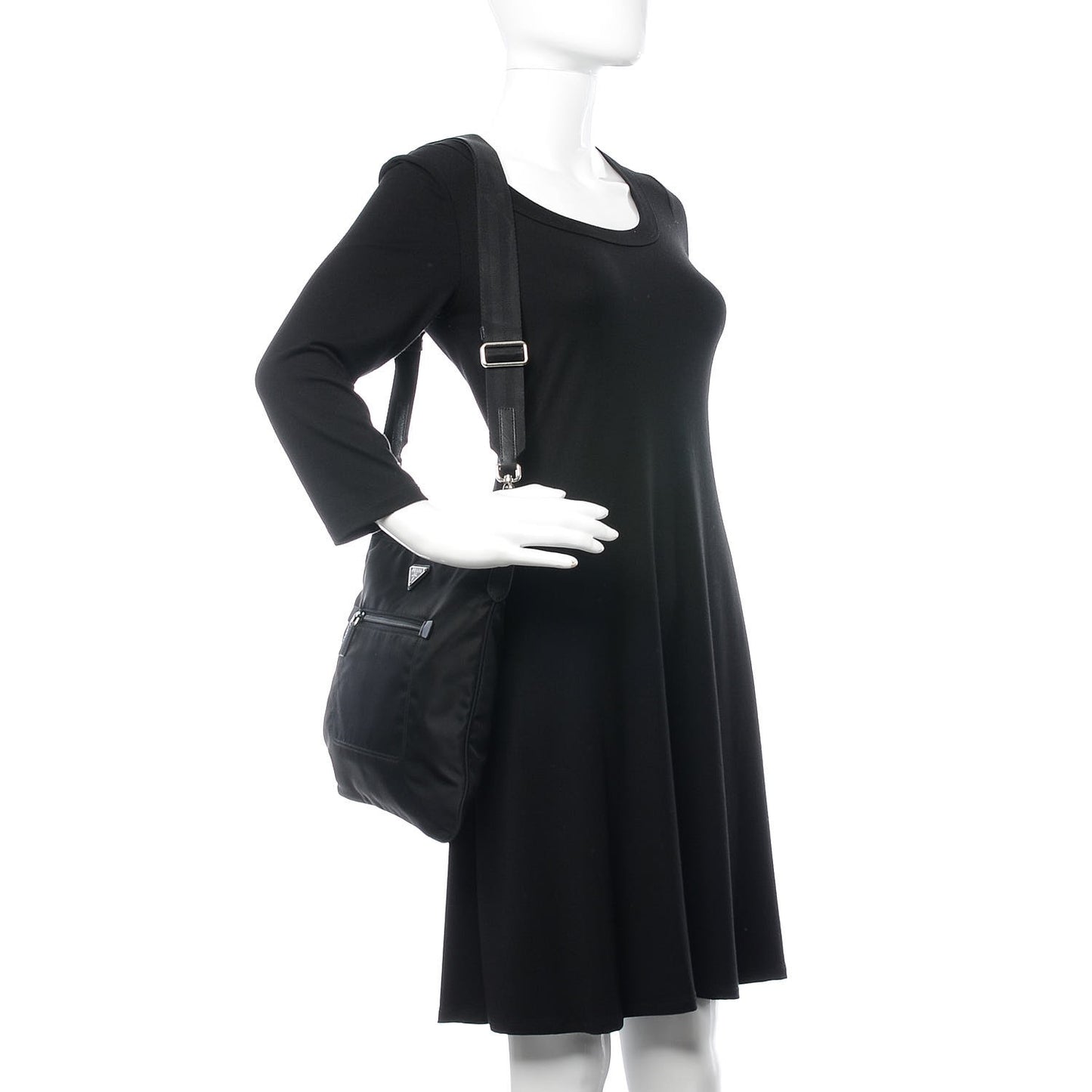 Nylon Saffiano Flat Messenger Bag Black