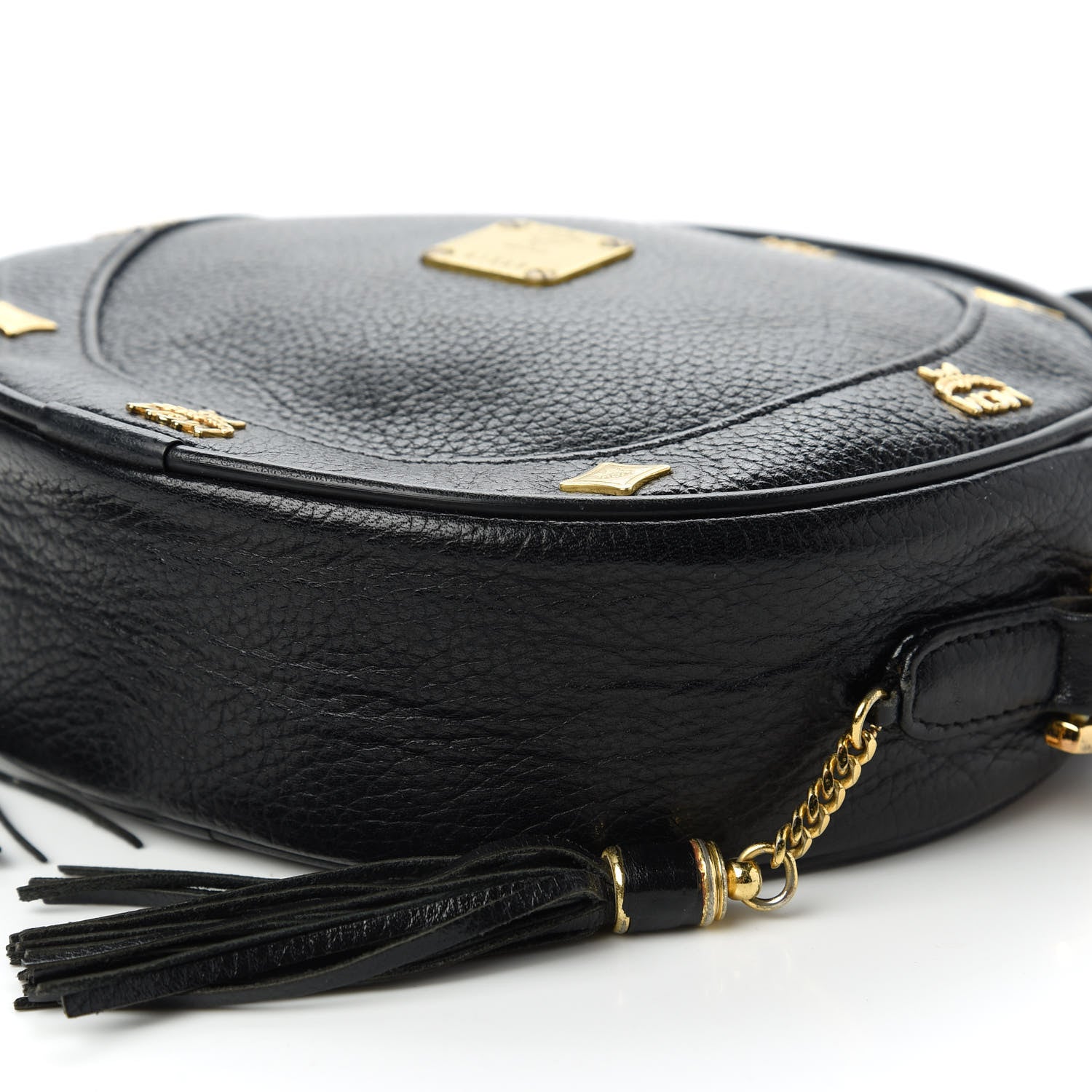MCM Grained Calfskin Studded Heritage Tambourine Black 7 of 10