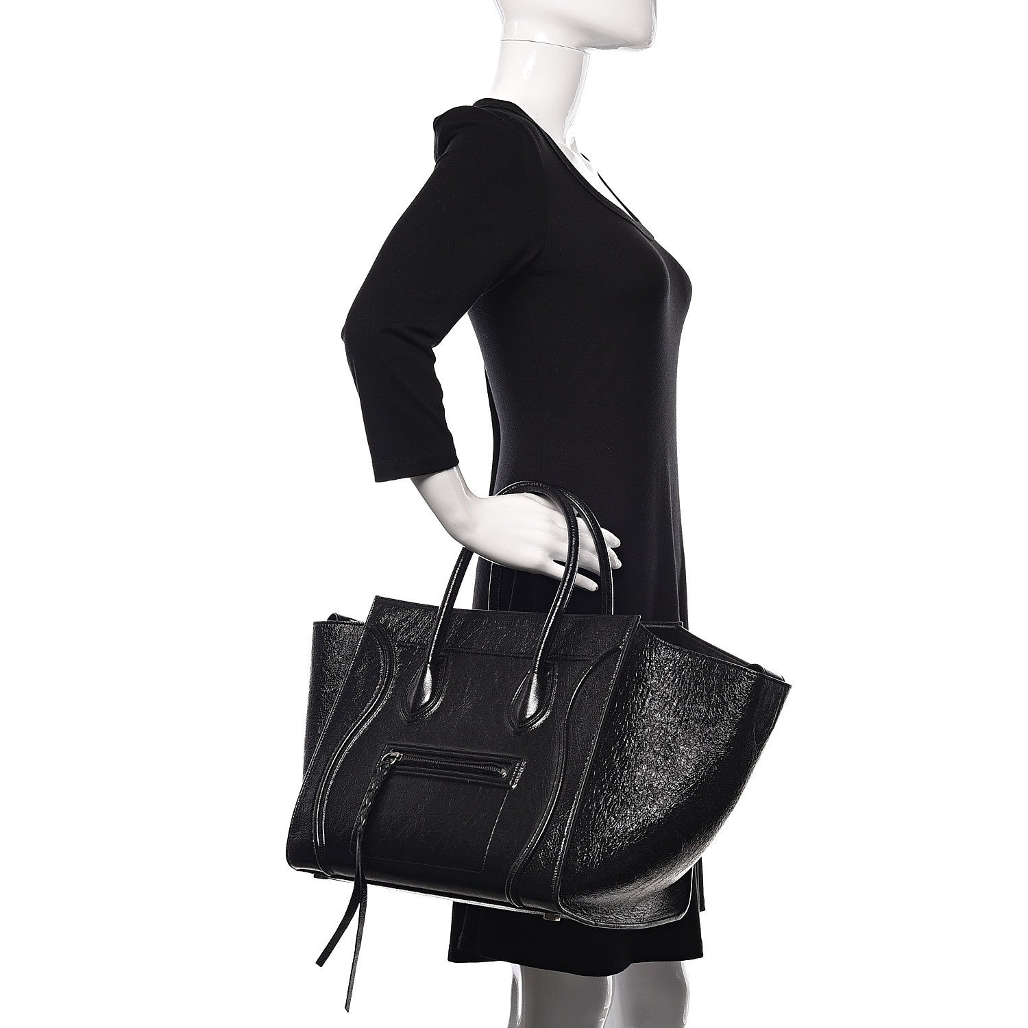 Celine Crinkled Patent Calfskin Medium Phantom Luggage Black 2 of 12