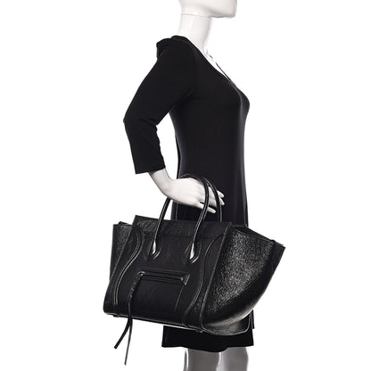Celine Crinkled Patent Calfskin Medium Phantom Luggage Black 2 of 12