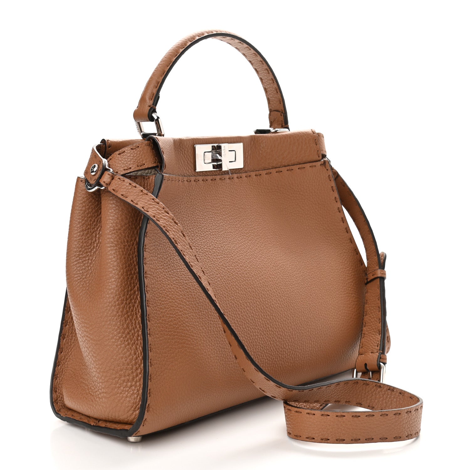 Fendi Cuoio Romano Selleria Bi-Color Medium Peekaboo Iconic Satchel Mou Milk 3 of 10