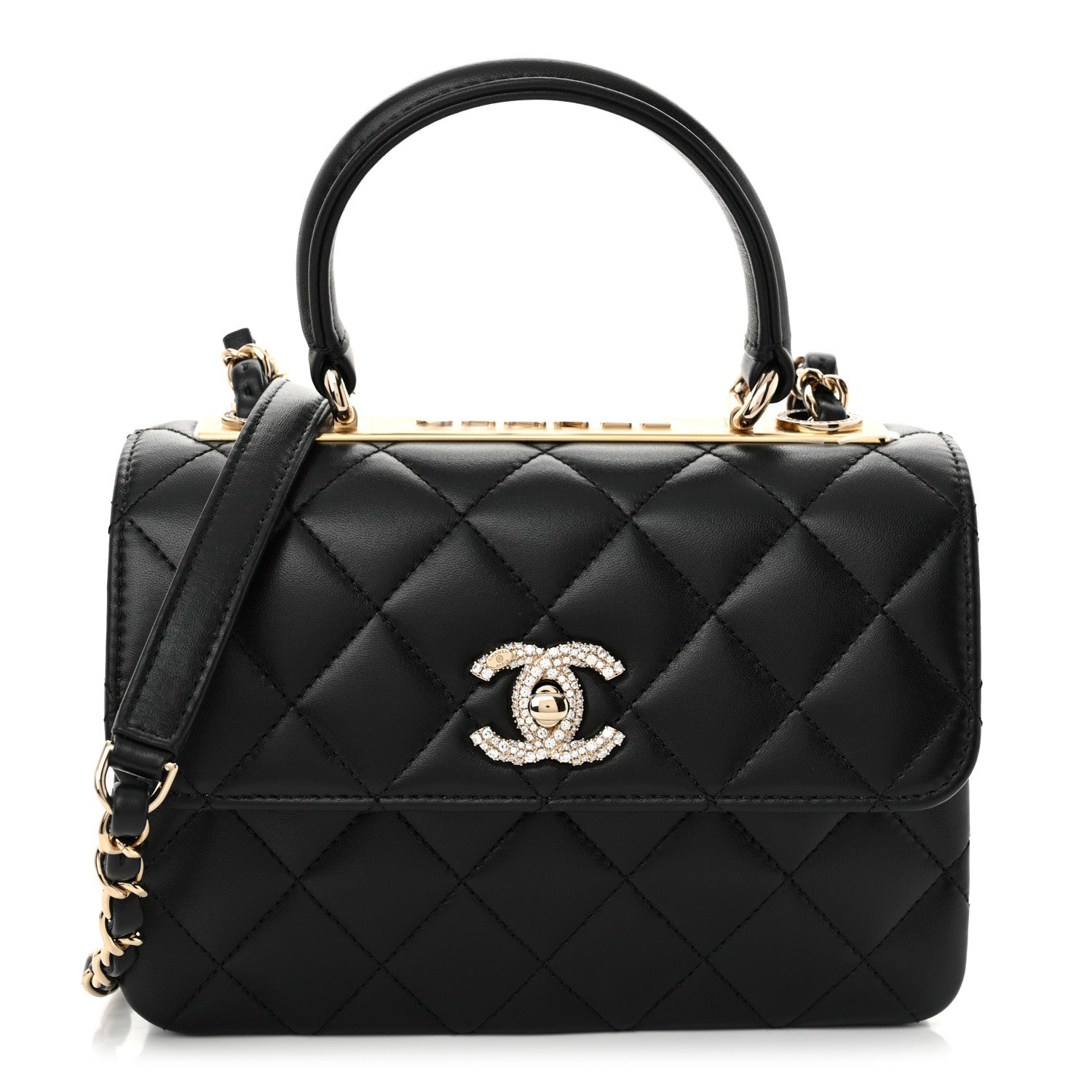 Chanel Lambskin Crystal Quilted Mini Trendy CC Dual Handle Flap Bag Black 1 of 10