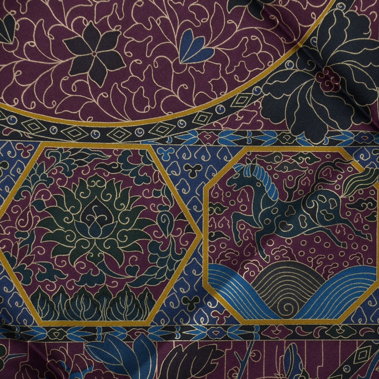 Silk Collections Imperiales Scarf 90 Aubergine Vert Bleu