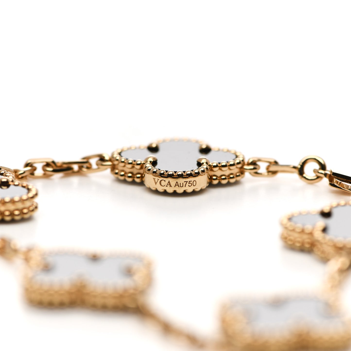 18K Yellow Gold Black Onyx 5 Motifs Vintage Alhambra Bracelet