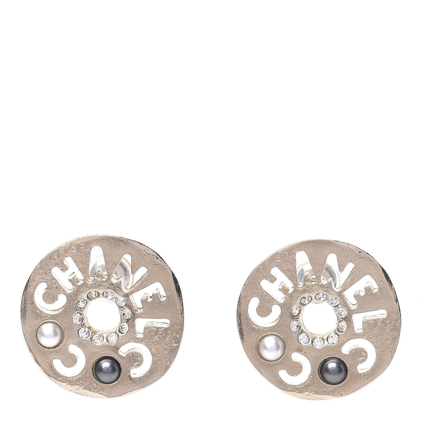 Crystal Pearl Papyrus Stud Earrings Gold Grey