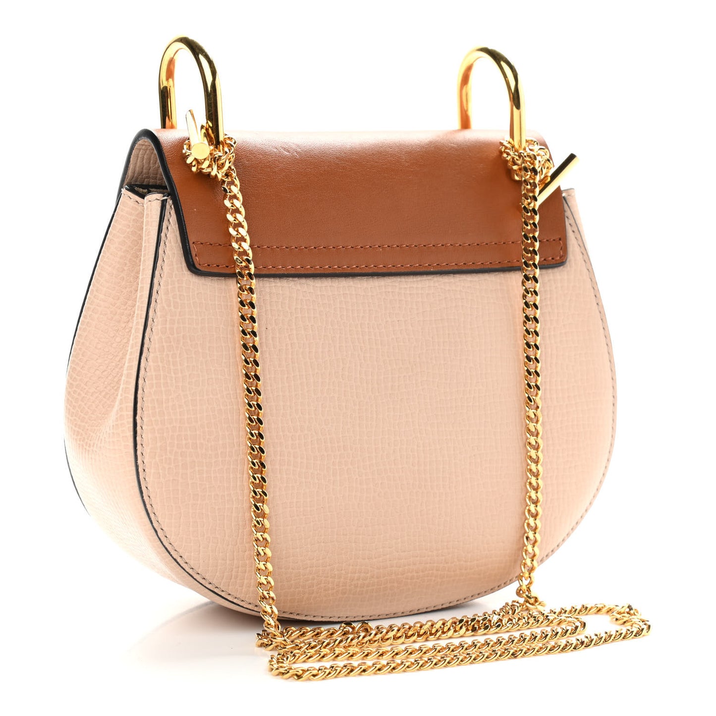 Grained Calfskin Lambskin Mini Bi-Color Drew Shoulder Bag Powder Beige Caramel