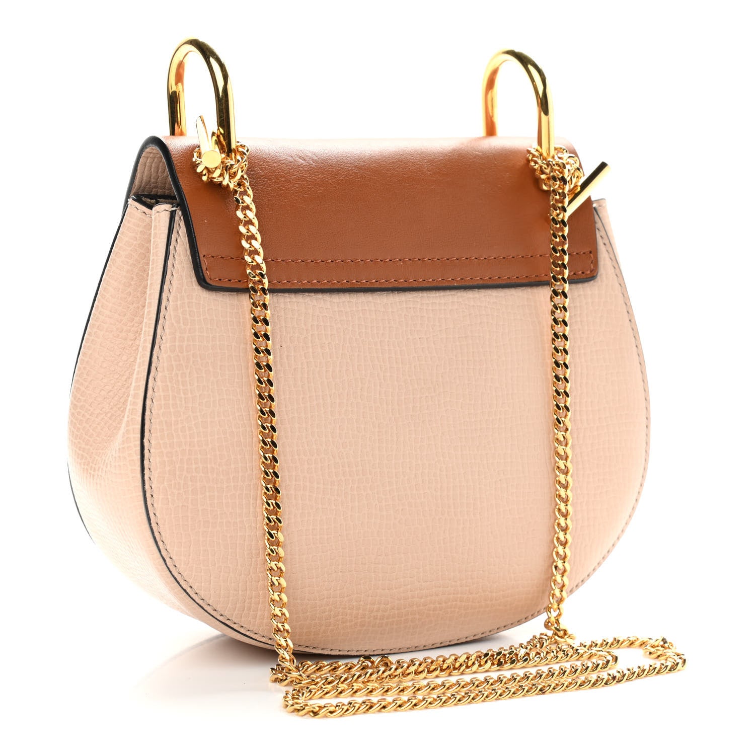 Chloe Grained Calfskin Lambskin Mini Bi-Color Drew Shoulder Bag Powder Beige Caramel 2 of 8