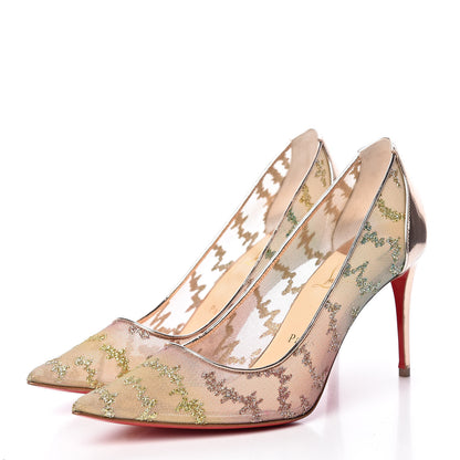 Christian Louboutin Metallic Rete Lace Chantilly 554 85 Pumps 38.5 Blush Multicolor 3 of 12