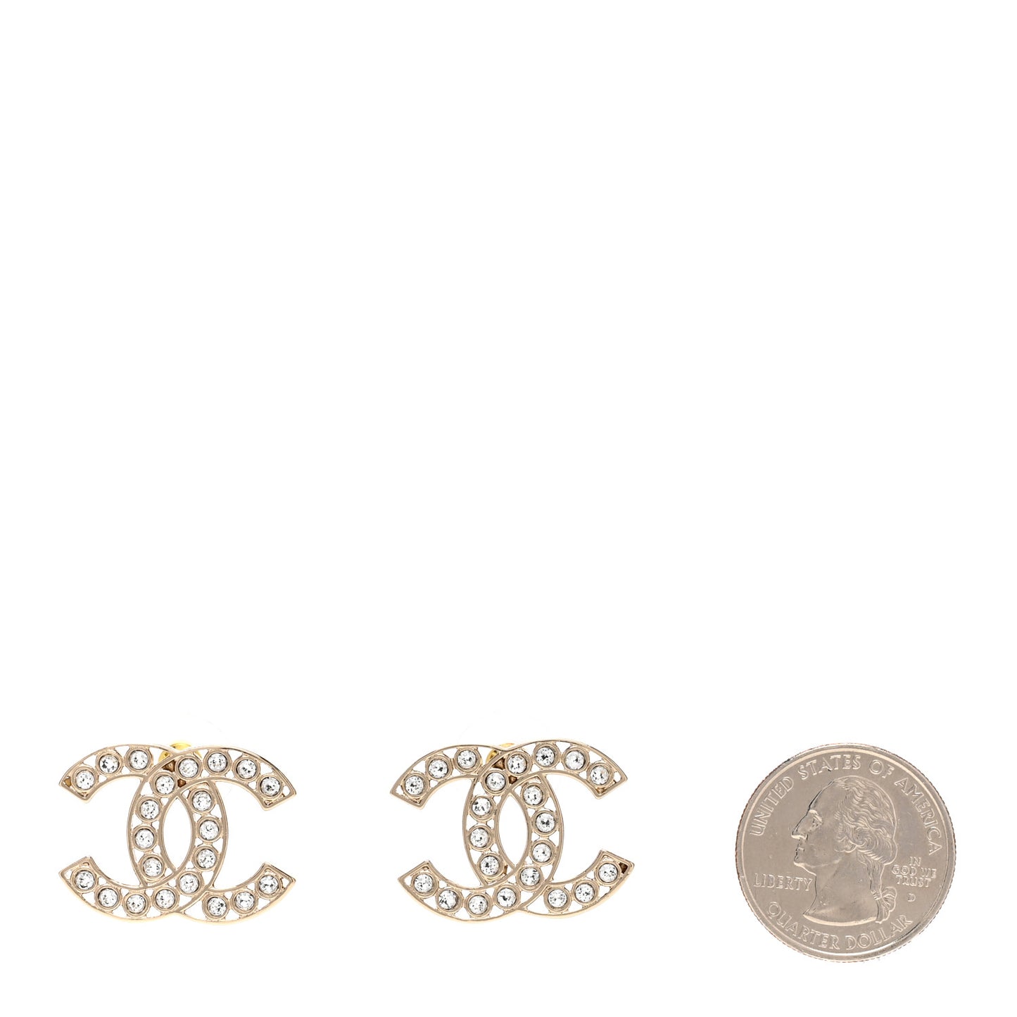Metal Crystal Large CC Earrings Light Gold