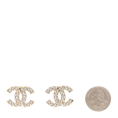 Chanel Metal Crystal Large CC Earrings Light Gold 2 of 5