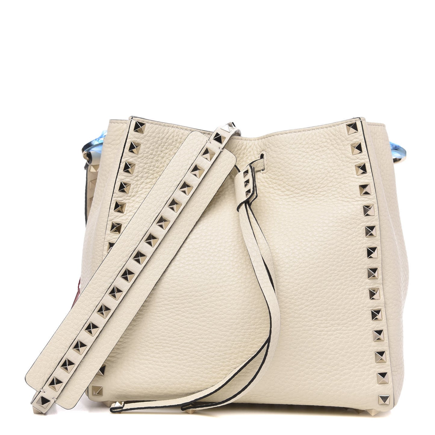 Grained Calfskin Rockstud Bucket Bag Ivory