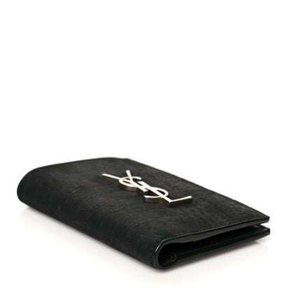 Saint Laurent Calfskin Crocodile Embossed Monogram Credit Card Wallet Black 4 of 8