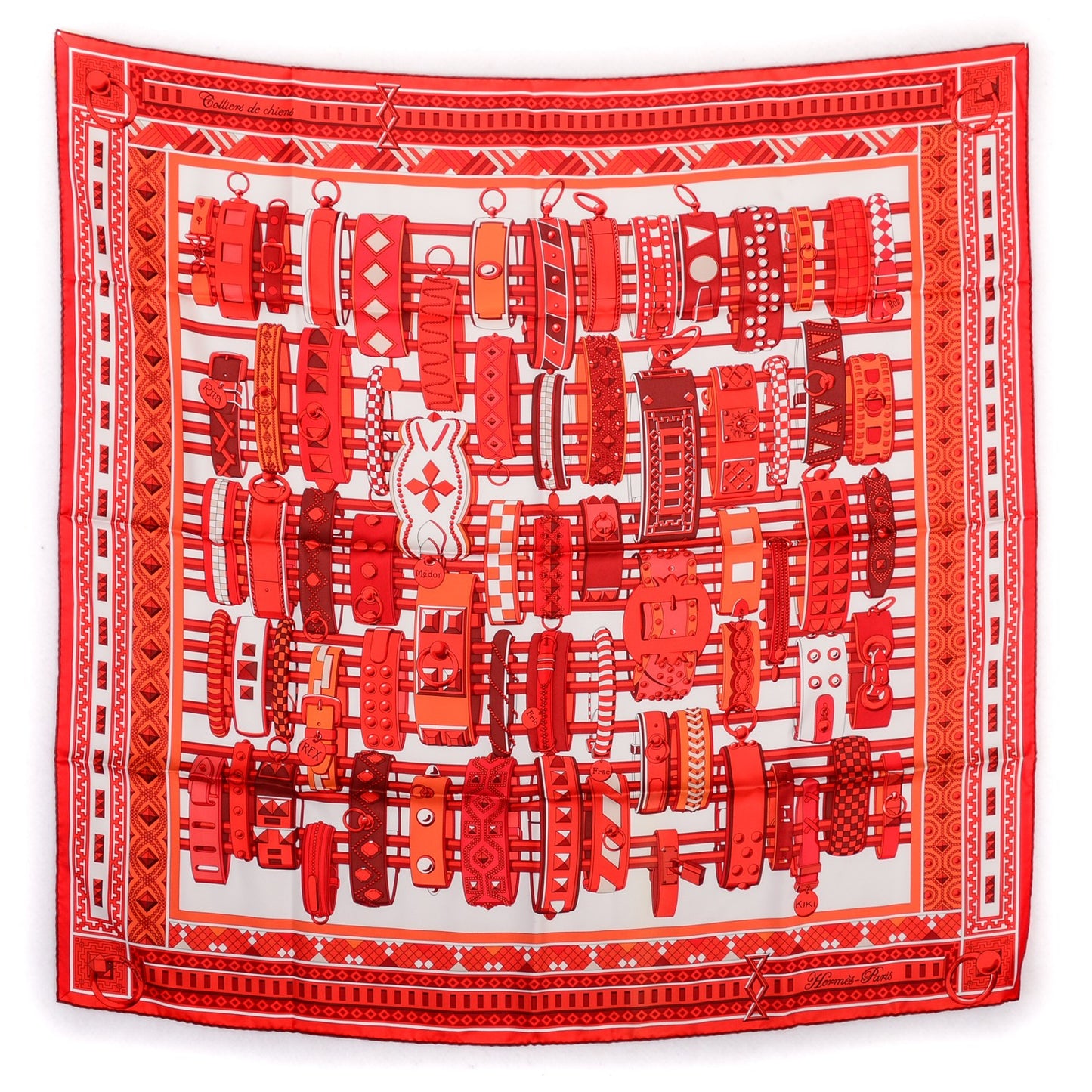 Silk Colliers de Chiens Scarf 90 Rouge Blanc Bordeaux
