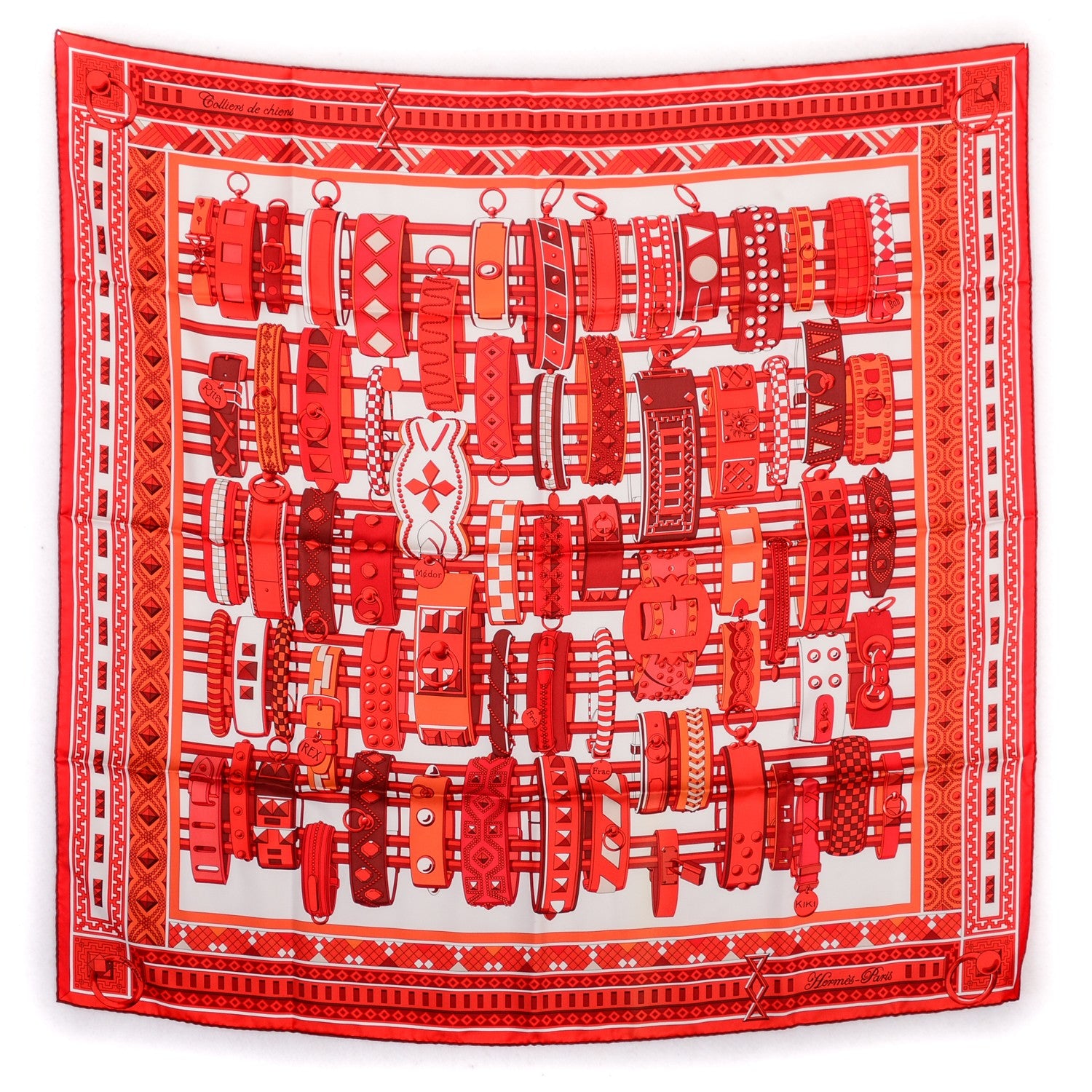 Hermes Silk Colliers de Chiens Scarf 90 Rouge Blanc Bordeaux 2 of 7