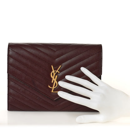 Saint Laurent Grain De Poudre Matelasse Chevron Monogram Envelope Clutch Palissandre 2 of 9