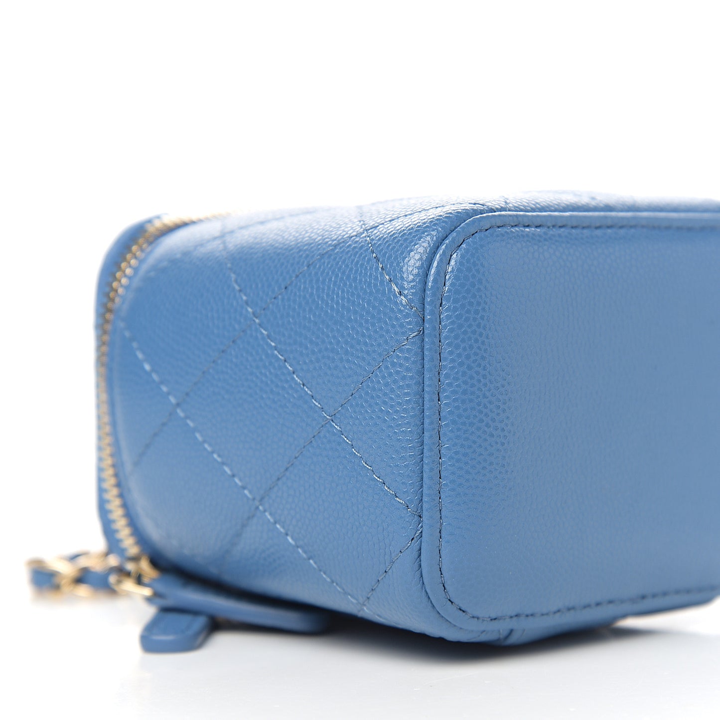 Caviar Quilted Mini Vanity Case With Chain Blue