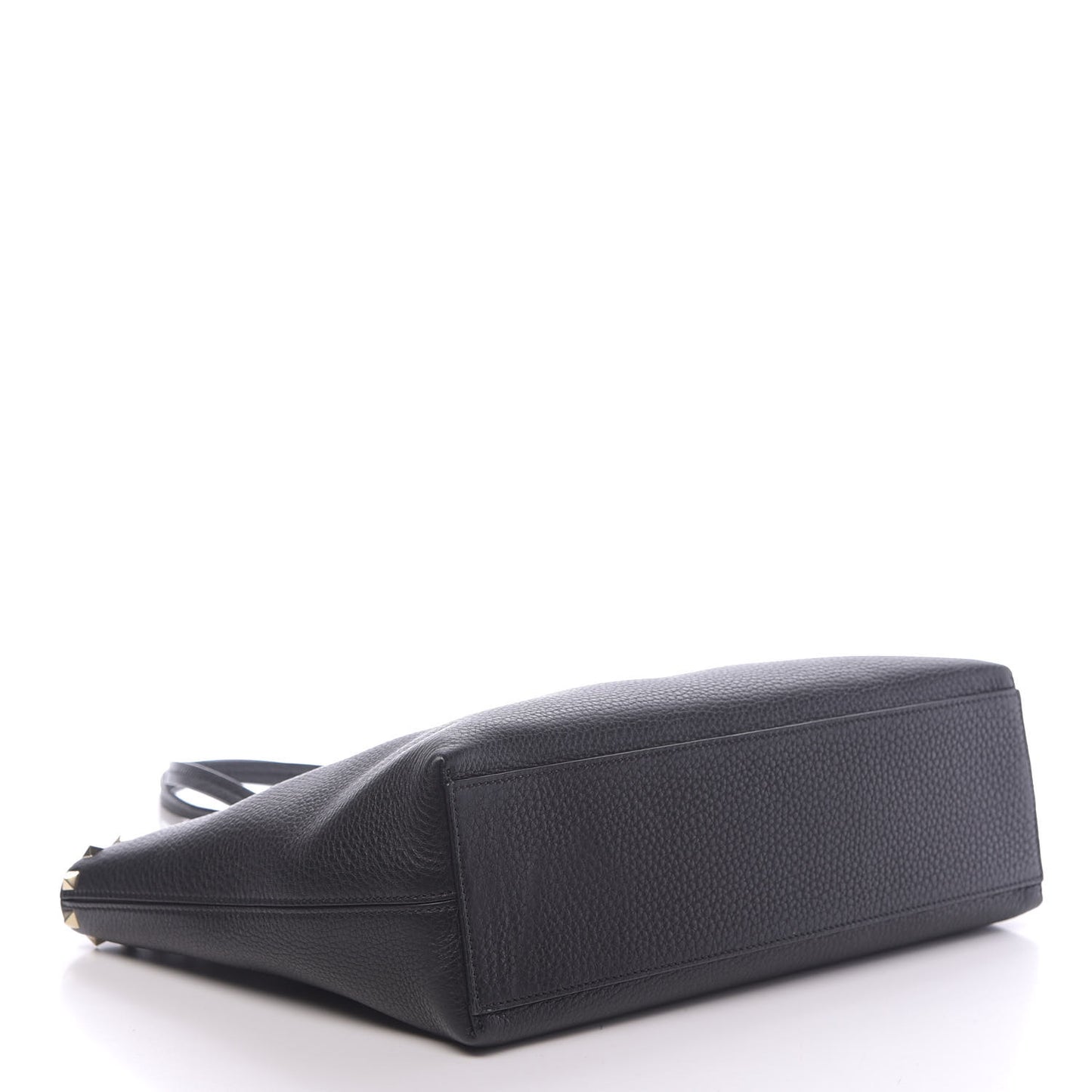 Grained Calfskin Small Rockstud Shoulder Tote Black