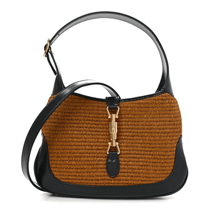 Gucci Straw Lux Boarded Dyana Lux Calfskin Small Jackie 1961 Hobo Natural Blue 1 of 11