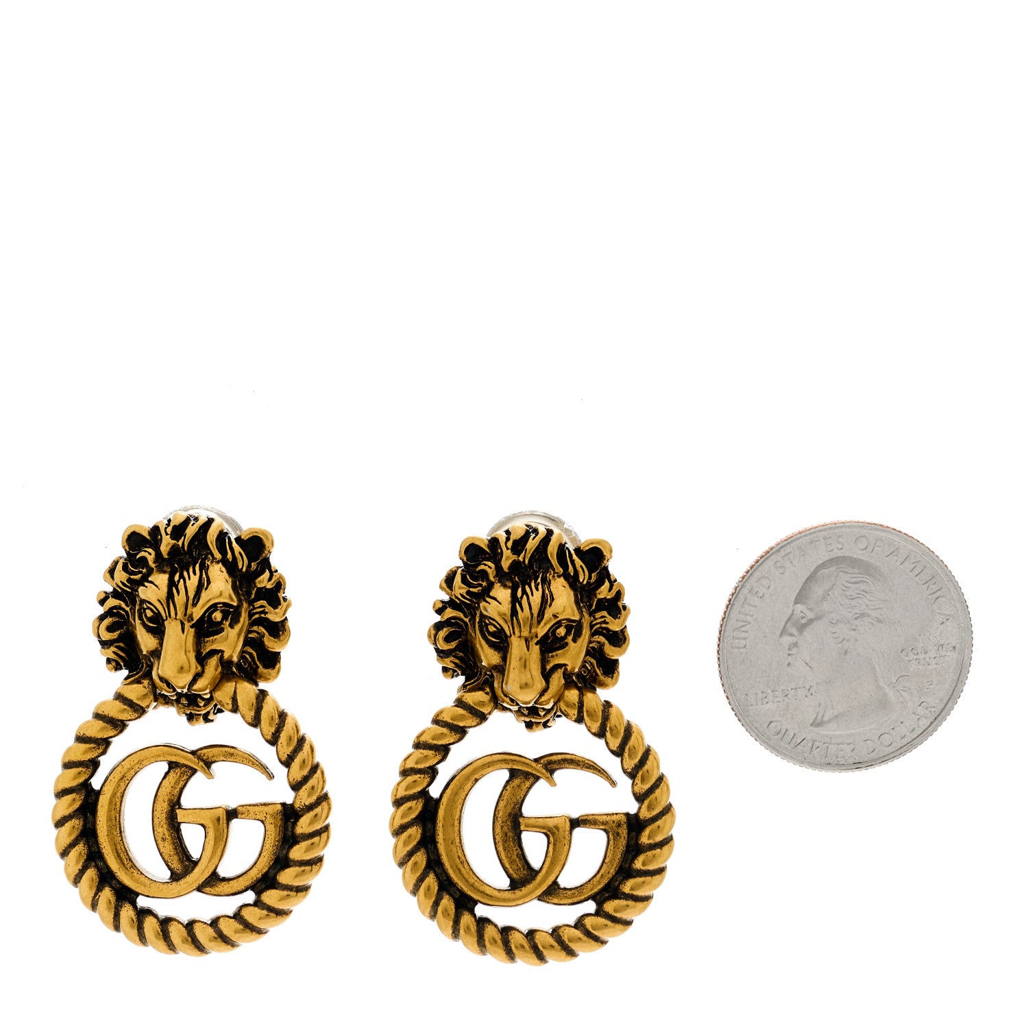 Gucci Metal Double G Lion Head Clip On Earrings Aged Gold 2 of 5