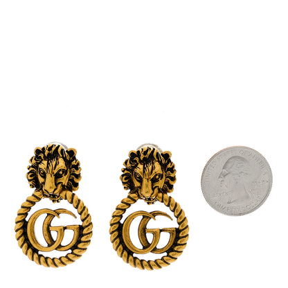 Gucci Metal Double G Lion Head Clip On Earrings Aged Gold 2 of 5