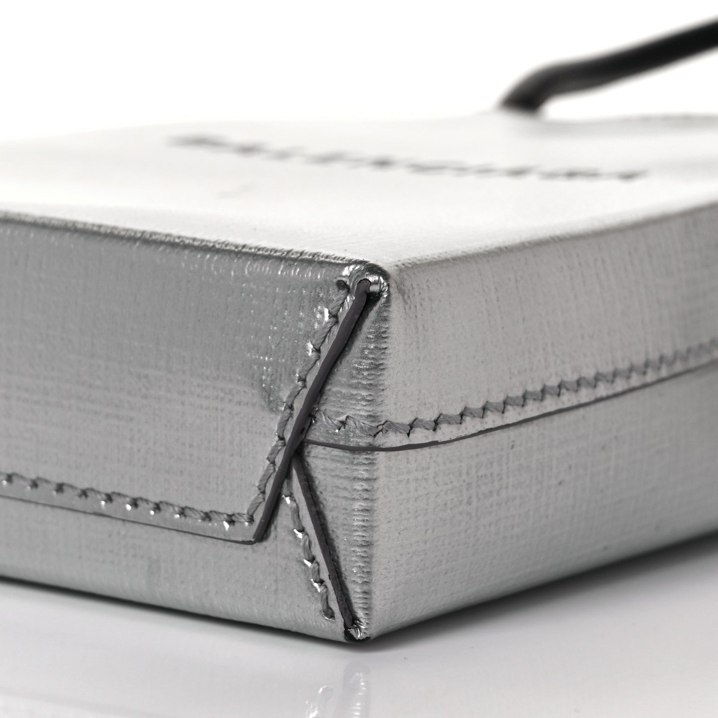 Metallic Textured Calfskin Logo Shopping Phone Holder Bag Silver
