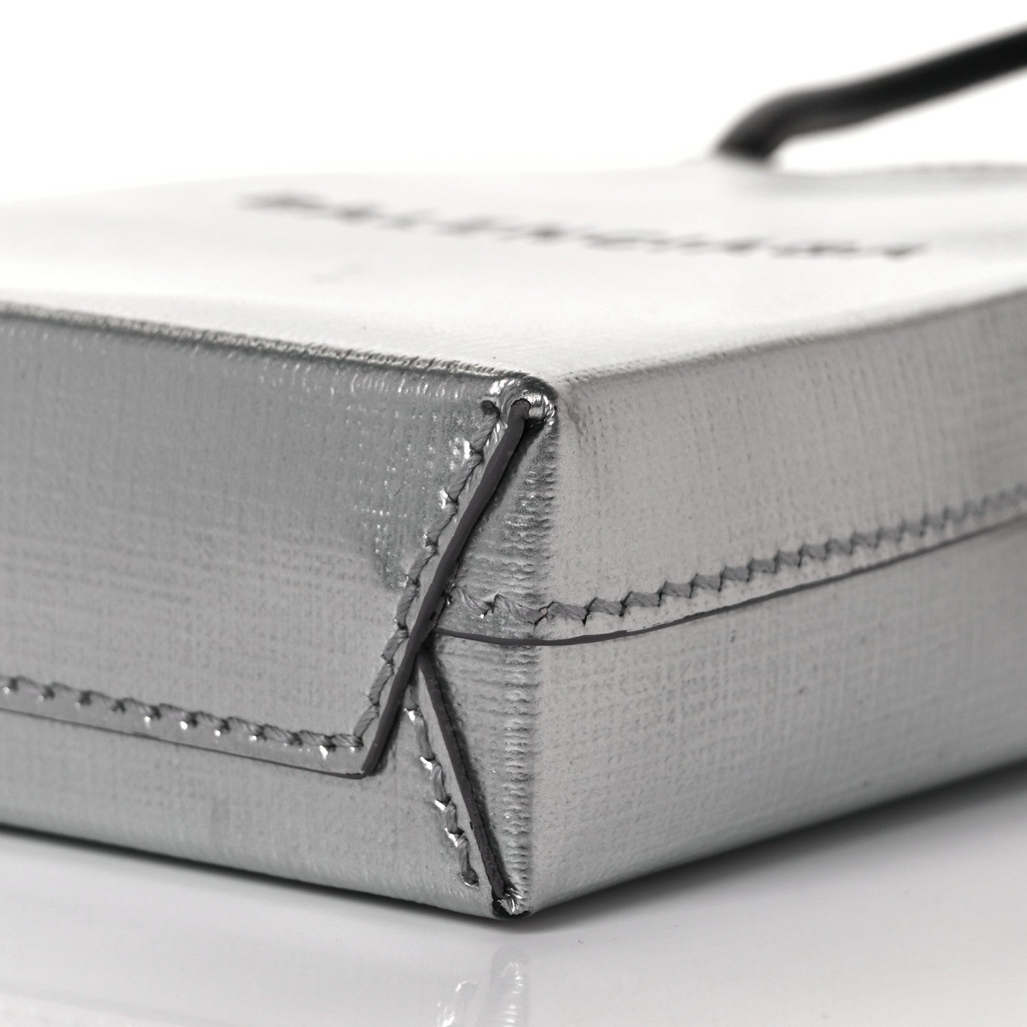 Balenciaga Metallic Textured Calfskin Logo Shopping Phone Holder Bag Silver 6 of 7