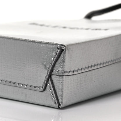 Balenciaga Metallic Textured Calfskin Logo Shopping Phone Holder Bag Silver 6 of 7