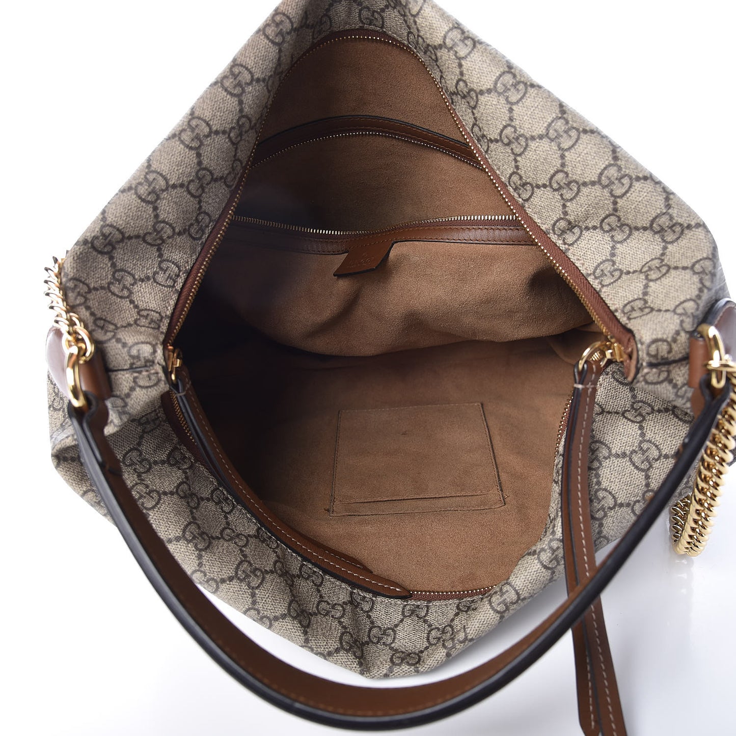 GG Supreme Monogram Large Linea A Hobo Light Brown