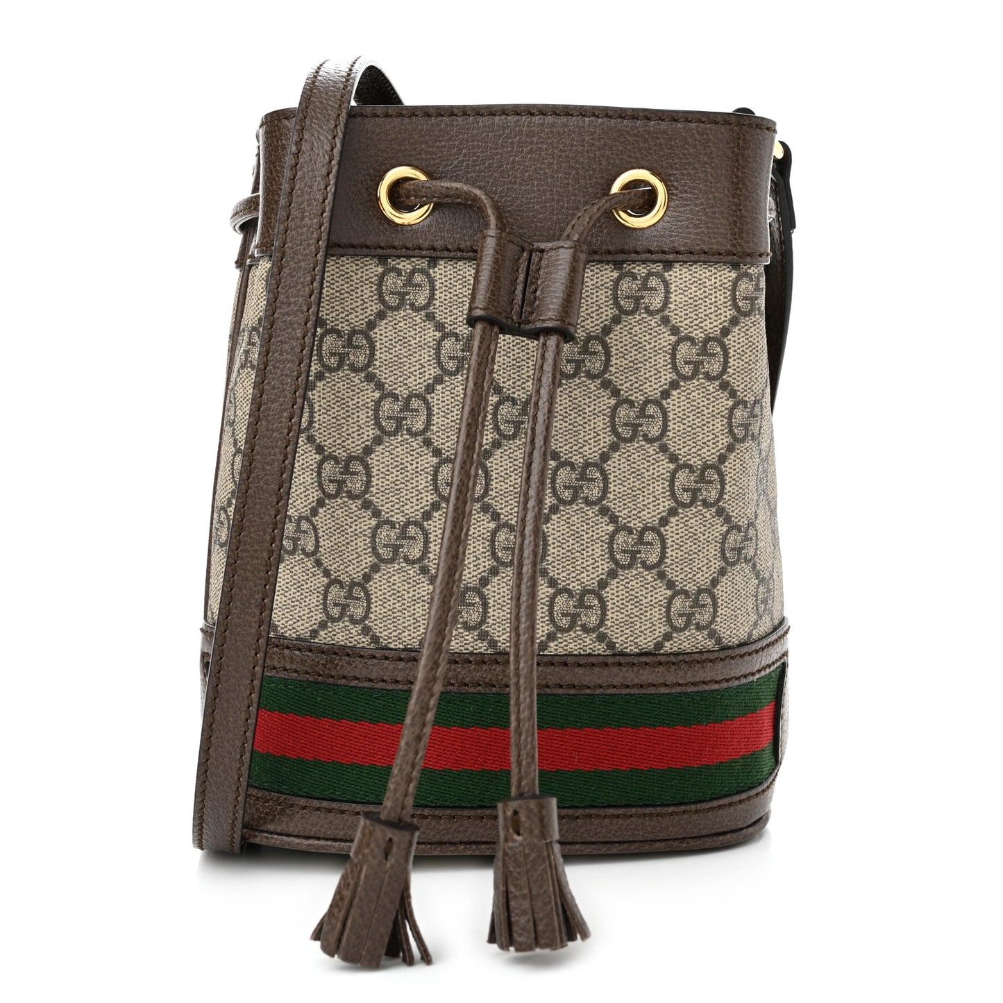 GG Supreme Monogram Web Mini Ophidia Bucket Bag Brown