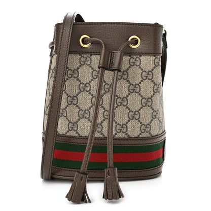 Gucci GG Supreme Monogram Web Mini Ophidia Bucket Bag Brown 1 of 11