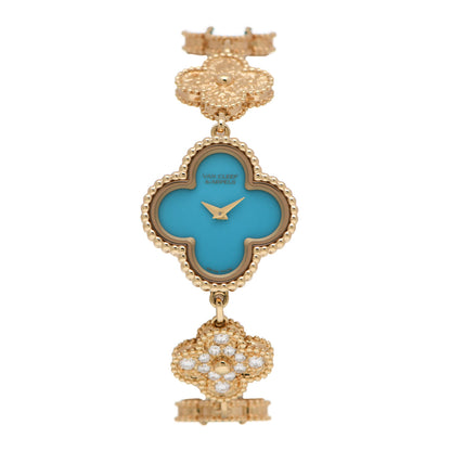 Van Cleef & Arpels 18K Yellow Gold Diamond Turquoise 23mm Alhambra Quartz Watch 1 of 5