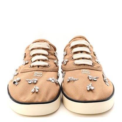 Miu Miu Embroidered Canvas Drill Sneakers 39 Malt Beige 3 of 9
