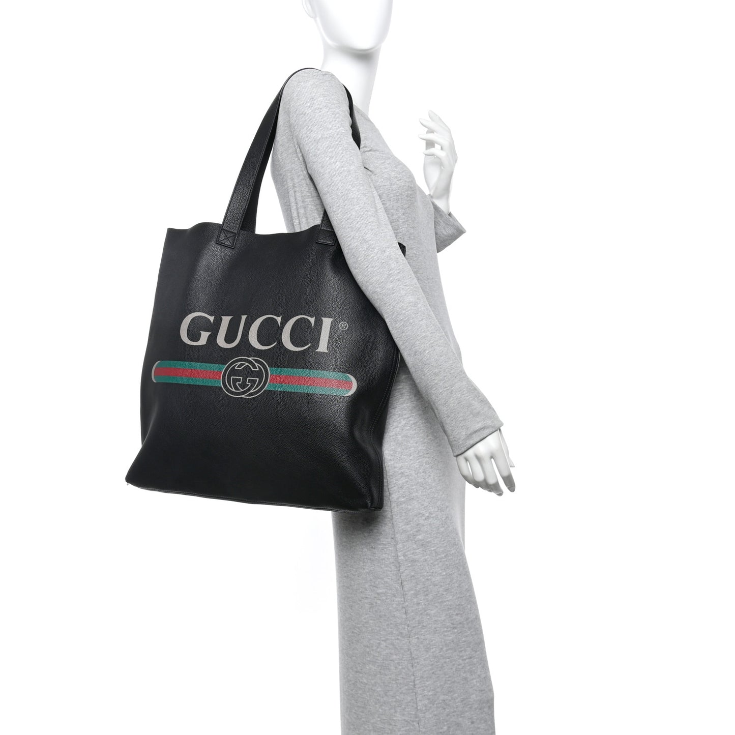 Calfskin Mens Logo Vertical Shopping Tote Black