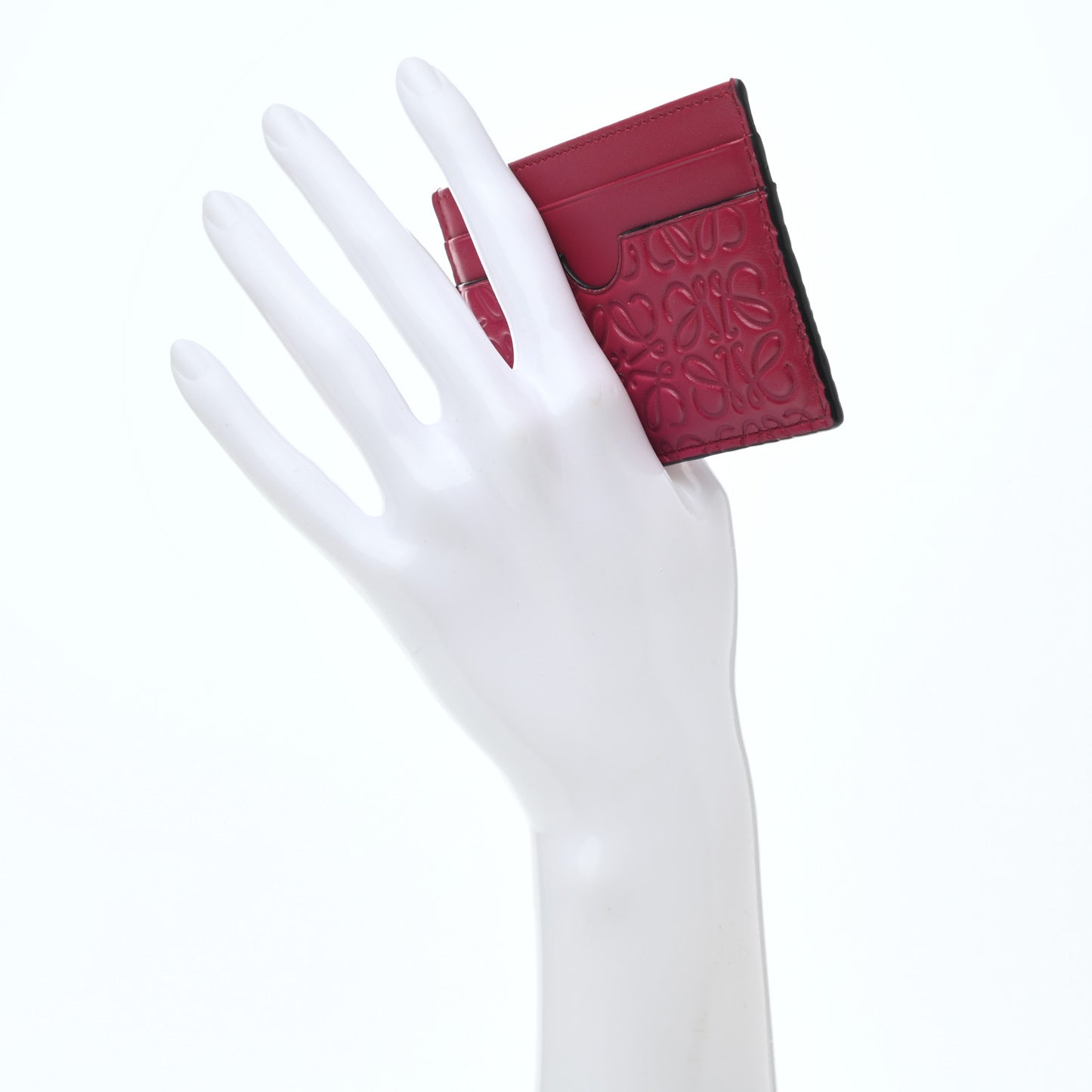 Calfskin Embossed Puzzle Plain Card Holder Raspberry