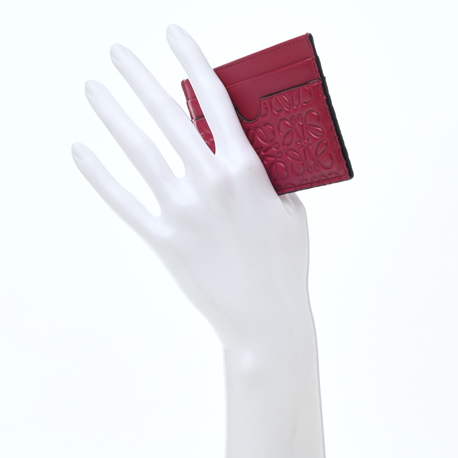 Loewe Calfskin Embossed Puzzle Plain Card Holder Raspberry 2 of 7