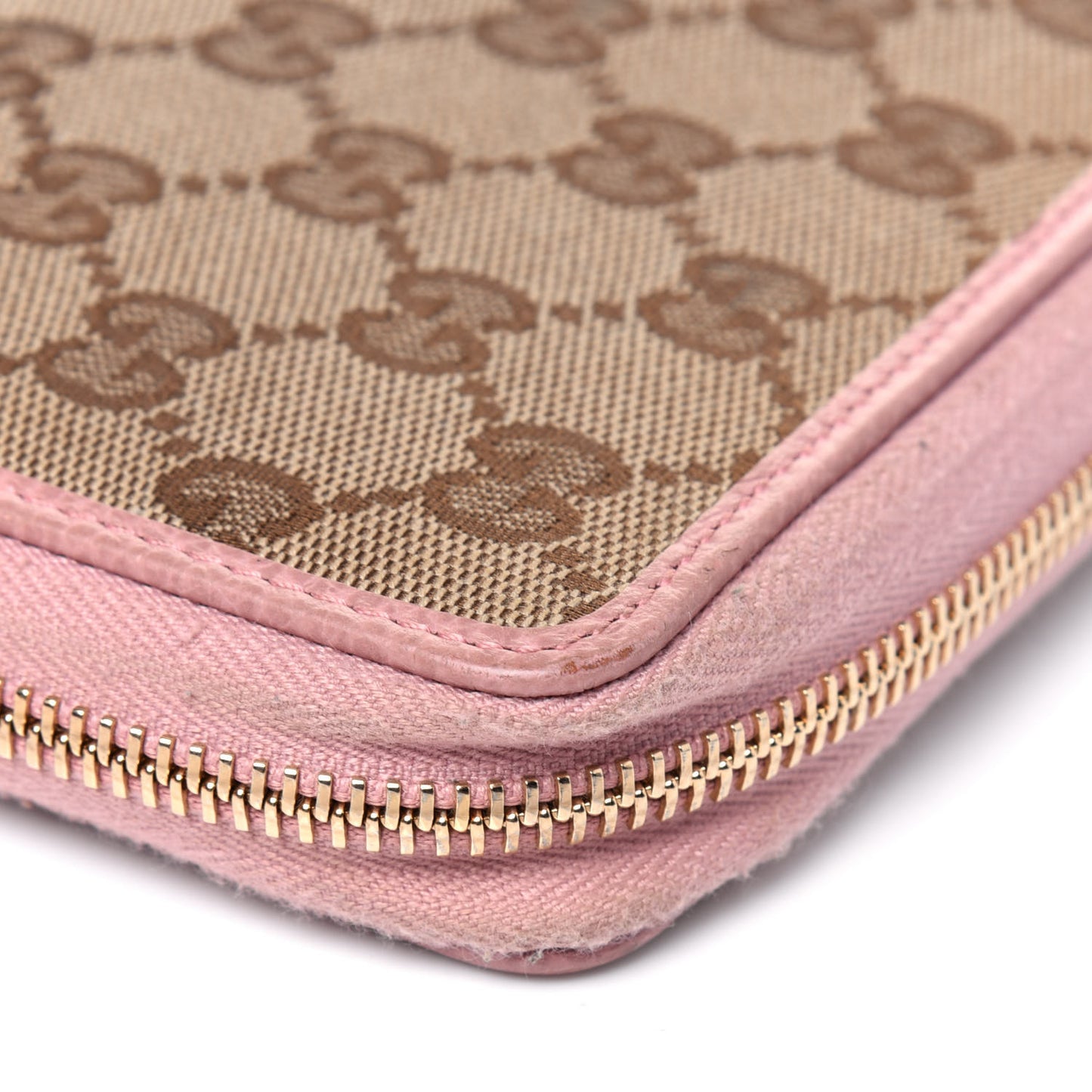 Monogram Dollar Calfskin Zip Around Compact Wallet Beige Ebony Soft Pink